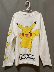 NWT ZARA Pokémon Pikachu Boy's Long Sleeve Cotton T-shirt Size 9 White Yellow - Picture 1 of 9