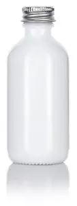 Opal Weißglas Boston Runde Schraubflasche mit Silber Metallverschluss - 2 oz / 60 ml - Bild 1 von 7
