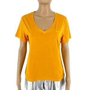 GANT Donne Gialla Sole Sbiadito Collo A V Maniche Corte T Shirt Taglia S - Foto 1 di 11