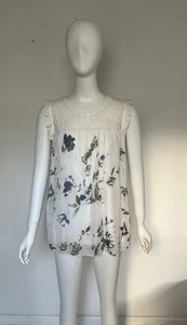 Ballambra Ivory Floral Lace Sleeveless Blouse Top 100% Silk Size Large L NWT - Picture 1 of 8