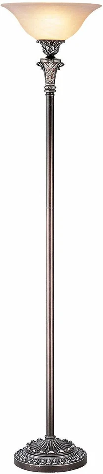 Modern Silver Elegant Sterling With Beige Bell Shade Torchiere Floor Lamp 71"H - Image 1 of 1