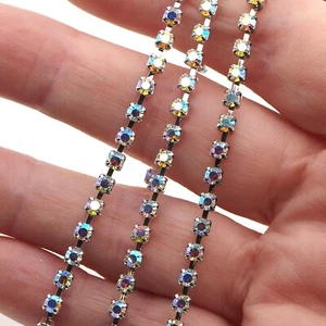 Preciosa SS 12 Un metro AB Crystal MC Chaton strass argento pl. catena coppa - Foto 1 di 8