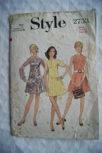 1970 Style Pattern No. 2753 misses dress, size 12, 34 in bust - Picture 1 of 1