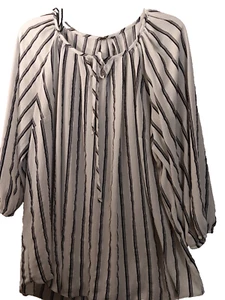 MARINA KANEVA Women's  3/4 Sleeve White w/ Black Stripe Pullover Blouse 22/24 - Picture 1 of 11