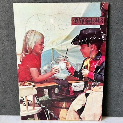 Vintage 1950s Dry Gulch Little Cowboy Drinking Milk Frame Tray Puzzle 28 Pieces - Image 1 of 4