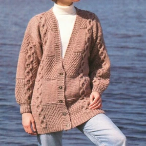 Patchwork Design Ladies Jacket + Cable Detail Chunky Knitting Pattern 30-44 Inch - Picture 1 of 1