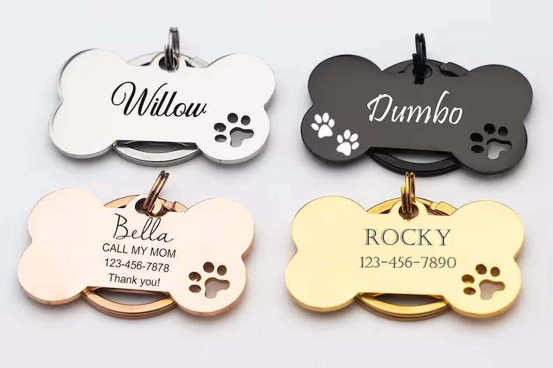Dog Tag Engraved Personalised Pet Tags ID Tags Engraved Name Collar Tag Bone - Image 1 of 4