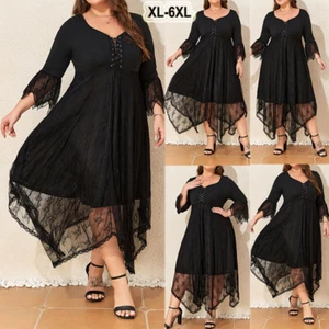 Plus Size Women Lace Gothic Long Maxi Dresses Ladies Costume Fancy Dress Cosplay - Picture 1 of 16
