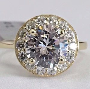 14K massiver Gelbgold Zirkonia runder Halo Verlobungsring CZ 8mm / 2ct - Bild 1 von 6