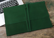 file Folder pocket cow Leather Messenger bag iPad laptop package case green H35