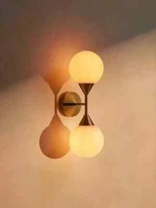 Handmade Double Globe Sputnik Brass Wall Sconce–Mid-Century Modern Bedside Wall - Picture 1 of 11