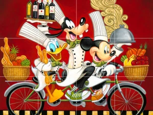 mickey mouse goofy donald duck chef art food wine ceramic tile mural backsplash - Picture 1 of 8
