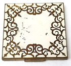 Enamel Brass Compact Elgin American Square Geometric White Vintage 