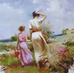 PINO Daeni "Tuscan Stroll" HAND EMBELLISHED SIGNED Canvas Italian-US Artist - Picture 1 of 5