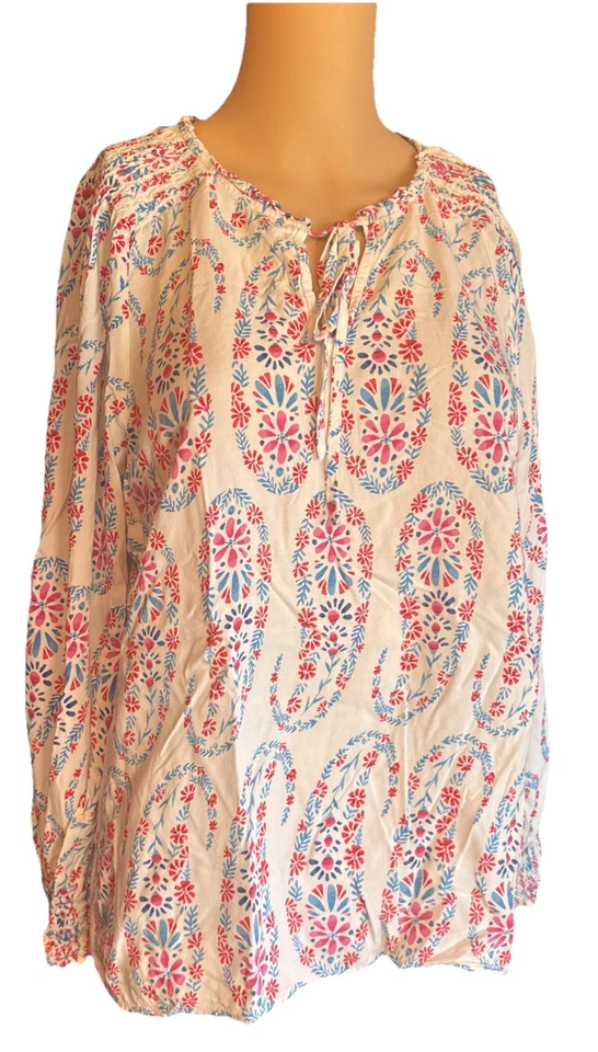 Camisa feminina Talbots Petite M média PM multicolorida paisley top camponesa batida - Imagem 1 de 4
