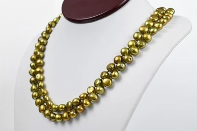 Carmelita Burns Green Gold Double Strand Freshwater Pearl Necklace 19 to 21 in Foto 1 de 4