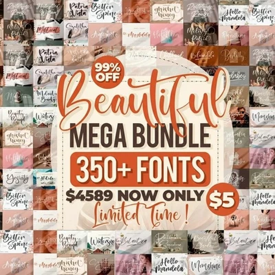 Beautiful Mega Bundle 350+ Fonts - Limited Offer ✅ Fast Delivery ✅ - Image 1 of 4