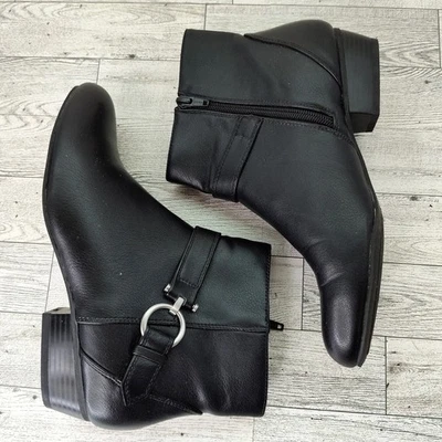 Laura Ashley Black Ankle Boots 7 Womens Moto Rocker Low Heel Buckle Detail  (F8) - Image 1 of 4