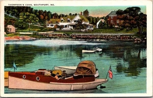THOMPSON'S COVE Southport, Maine ME c1932 boat Postcard - Picture 1 of 2