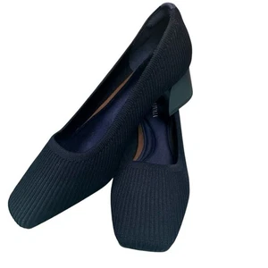 Vivaia Melody Navy Blue Square Toe Chunky Block Heels Women Sz 37.5 Us 7 - Picture 1 of 8