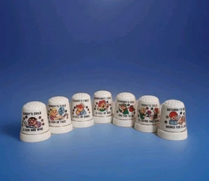 Vintage Porcelain Sewing Thimbles Sunday's Child Full Collection Lot of 7 Day's - Picture 1 of 10