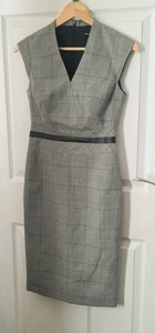 Karen Millen UK 8 Hahnentrittmuster Kunstleder Taillendetail formelles Arbeitskleid - Bild 1 von 6