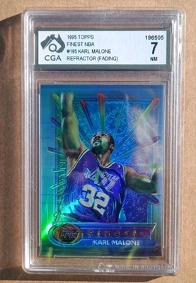 Karl Malone Topps Finest Refractor 1994/95 - #195 - CGA 7 NEAR MINT not PSA - image 1 of 2