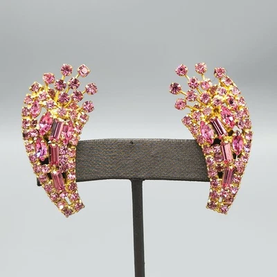 Pendientes Clip Escalador Vintage Sin Firmar Diseñador Rosa Chaton Baguette Estrás Foto 1 de 4