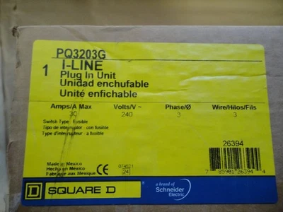 Interruptor de bus fundido "NUEVO" Square D #PQ3203G 30 Amp 240 Voltios 3 Fase 3 Cable I-Line Foto 1 de 4