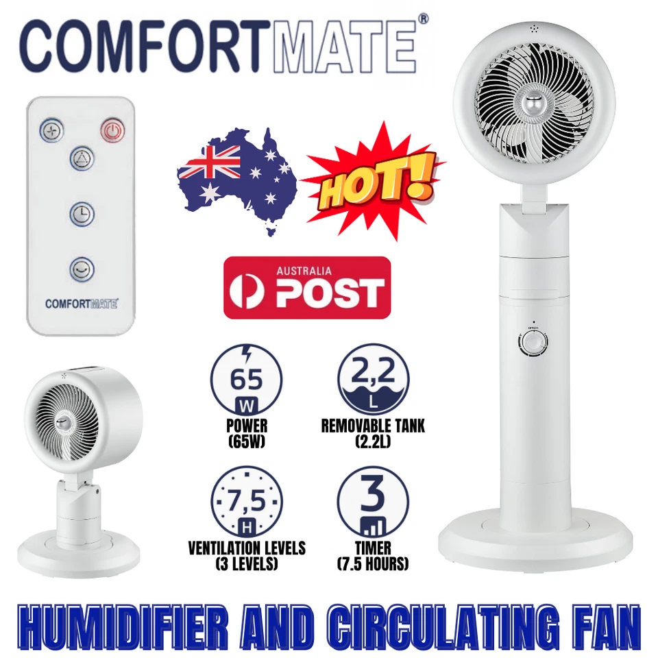 3-in-1 Purifier Misting Pedestal Fan Humidifier Quiet Stand Fan Circulating Fans - image 1 of 4