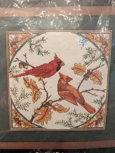 Vintage Golden Bee Stamped Cross Stich Kit Cardinal finished size 14" X 14" NEW - Picture 1 of 4
