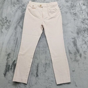 Anthropologie Pants Womens 4 Cream Red Striped Essential Slim Trousers Stretch - Picture 1 of 10