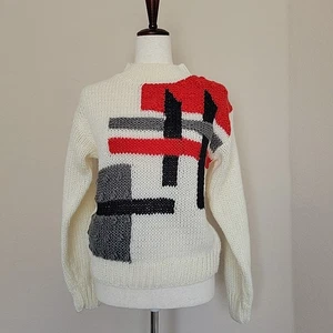Vintage Adorence Pullover Gr. M Geometrisch Handstrick Artsy Lehrer Rollkragen 80er 90er - Bild 1 von 10