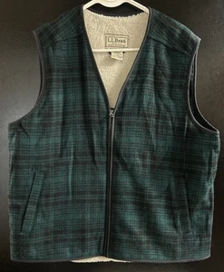 L.L Bean Herren Weste Gr. L grün Wolle Sherpa kariert Chore Barn Flanell Vintage - Bild 1 von 3