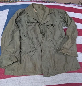 Vintage Military Army Green Field Jacket M-1950 Size L Regular Distressed  - Bild 1 von 14