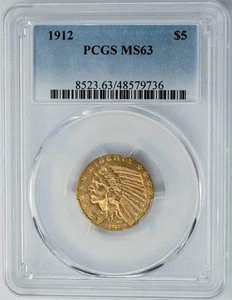 1912 $5 Gold Indian MS63 PCGS 950013-30 - Picture 1 of 5