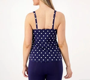 Tankini Lands' End Lands End collo quadrato blu navy a pois 10 nuovo - Foto 1 di 2