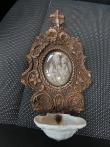 Antique French 19thc wood meerschaum carved Saint joseph holy water font plaque - Picture 1 of 7