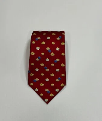 Corbata de seda BVLGARI roja 7 pliegues con estampado de turbante árabe hecha en Italia 60"-3",3/4 EX CD Foto 1 de 4