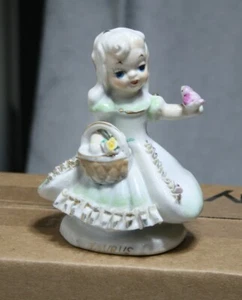 De Colección Japón Tauro Zodiaco SEMCO Ángel Niña Cesta Rosa Pájaro Estatuilla 4.5" RARA - Imagen 1 de 8