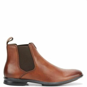 Mens Hush Puppies Chelsea Extra Wide Tan Burnish Leather Work Slip On Boots - Picture 1 of 5