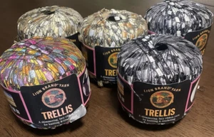 5 Skeins Lion Trellis Ribbon Yarn Night Life, Champagne & Pastel Garden New - Picture 1 of 11