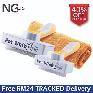 More details for self-cleaning pet brush for dogs and cats 2-pack adjustable length brush + towel