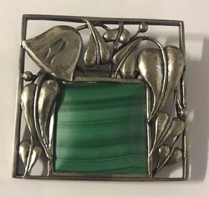 Neue Galerie New York Josef Hoffmann Sterling Silver & Malachite Flower Brooch - Picture 1 of 6