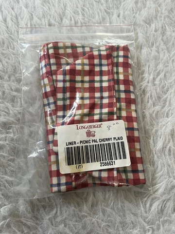 NEW fabric basket liner for Longaberger Picnic Pal Basket Cherry Plaid Print Cover