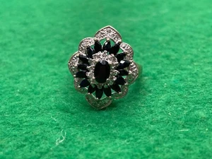 RING 9 KARAT 9 KARAT GELBGOLD DIAMANT & SAPHIR 6 G VINTAGE GRÖSSE Q GROSSER CLUSTER - Bild 1 von 6