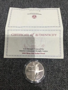 1995 P Atlanta Olympic Games Gymnast Commemorative 900 Silver Dollar BU New COA. - Bild 1 von 5