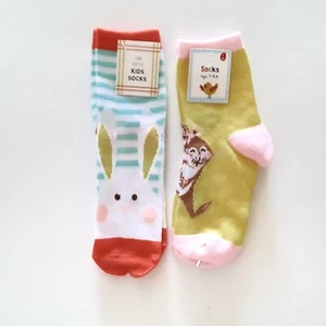 Kids Bunny Rabbit Easter Novelty Socks Size 7-8.5 Green Yellow Multi 2 Pair - Picture 1 of 8