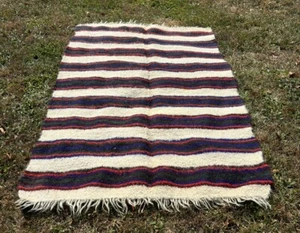 Antique Wool Striped Throw Blanket/Rug Heavy Thick Handmade Wool - Picture 1 of 8