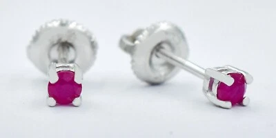 GENUINE 0.44 Cts RUBY STUD EARRINGS 925 Sterling Silver -3mm Screw back- NWT - Image 1 of 4